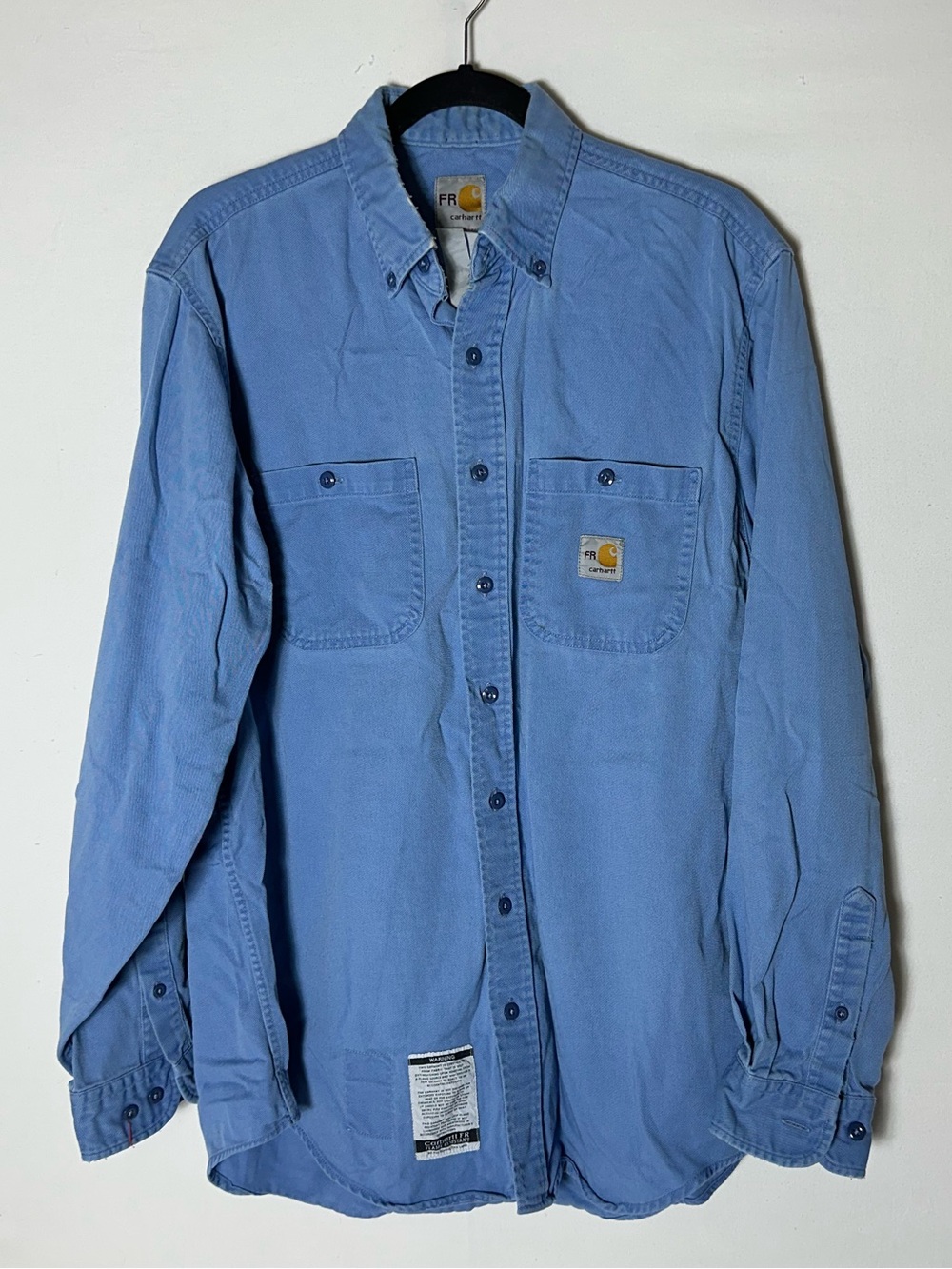 Carhartt FR Light Blue Flame Resistant Long Sleeve Button Down Work Shirt L